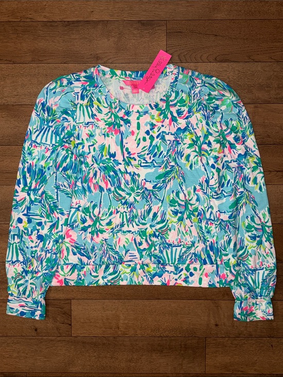 Lilly Pulitzer Tops - Lilly Pulitzer Size Large Jansen Sweatshirt Blue Ibiza Cabana Long Sleeve NWT L